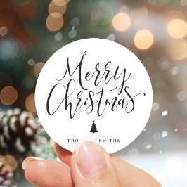 Adesivo Redondo Feliz Natal em Caligrafia Simples Preta