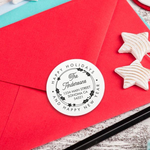 Adesivo Redondo Feliz Natal Endereço de Script Personalizado Coroa (Criador carregado)