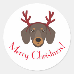 Adesivo Redondo Feliz Natal Engraçado Dachshund Reindeer Sticker