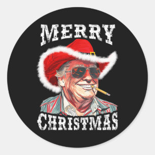Adesivo Redondo Feliz Natal Engraçado Trump Western Cowboy Matchin