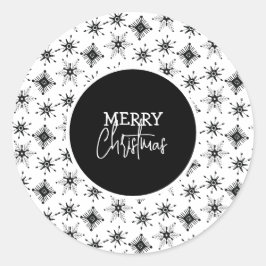 Adesivo Redondo Feliz Natal Escuridão Negra Flocos de Neve