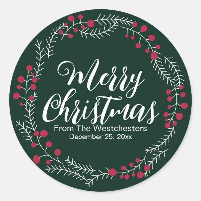 Adesivo Redondo Feliz Natal - Escuridão Verde Escuro da Rua Rústic (Frente)