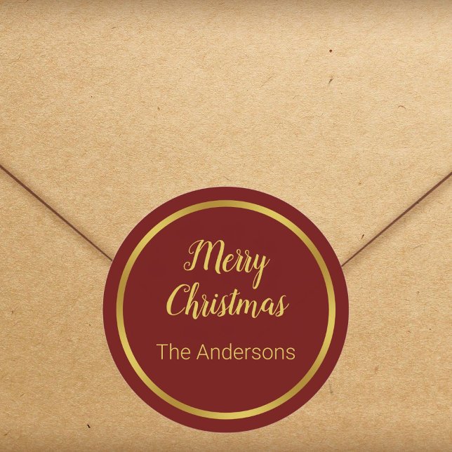 Adesivo Redondo Feliz Natal - Escuro Vermelho e Dourado Seu Nome (Criador carregado)