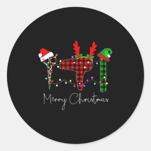 Adesivo Redondo Feliz Natal Estilista de Cabelo Divertido Ferramen