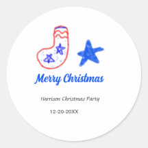 Feliz Natal estrela azul meias vermelhas nome data