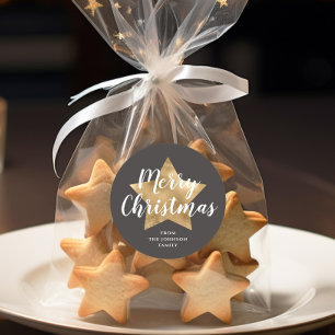 Adesivo Redondo Feliz Natal Estrela Dourada Marrom
