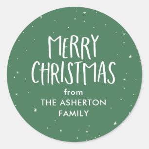 Adesivo Redondo Feliz Natal estrelas verdes simples pontos de féri