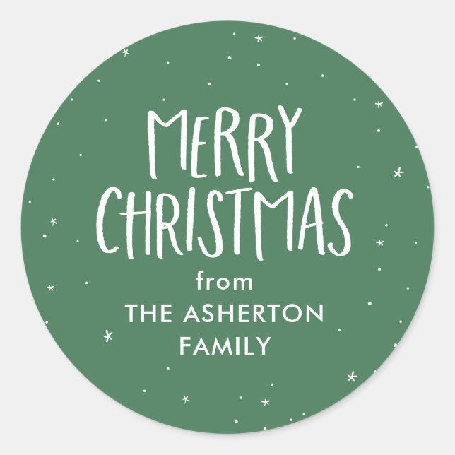 Adesivo Redondo Feliz Natal estrelas verdes simples pontos de féri (Frente)