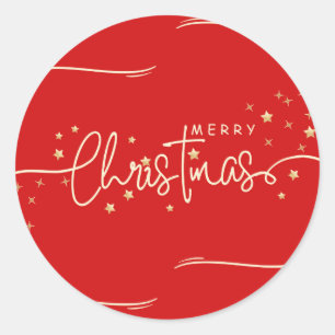 Adesivo Redondo Feliz Natal Estrelas Vermelhas