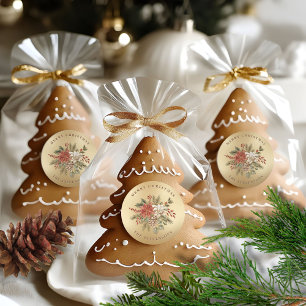 Adesivo Redondo Feliz Natal Falso Ouro Elegante