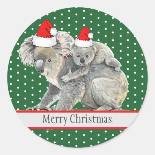 Adesivo Redondo Feliz Natal Família de Ursos Koala