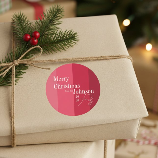 Adesivo Redondo Feliz Natal Família Greve Vermelha de Natal (Criador carregado)