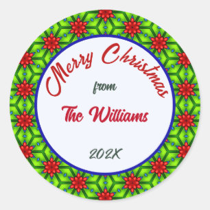 Adesivo Redondo Feliz Natal Família Vermelho e Verde