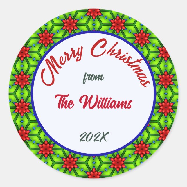 Adesivo Redondo Feliz Natal Família Vermelho e Verde (Frente)
