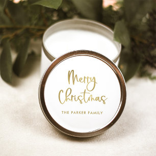 Adesivo Redondo Feliz Natal   Faux Dourado em White Casual Script