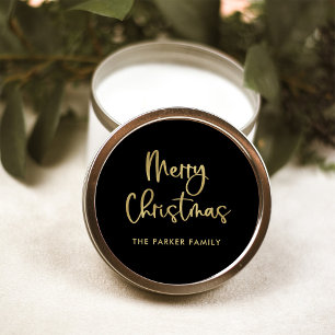 Adesivo Redondo Feliz Natal Faux Dourado no Black Casual Script