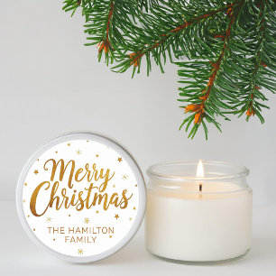 Adesivo Redondo Feliz Natal Faux Dourado Script Casual Floco de Ne