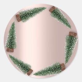 Adesivo Redondo Feliz Natal Feliz Árvore de Natal Gift Rosa Verde