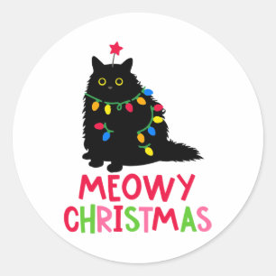 Adesivo Redondo Feliz Natal Feliz de Gato Catmas Família de Gatos 