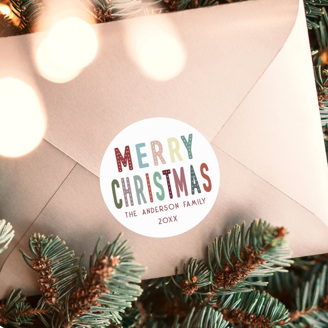 Adesivo Redondo Feliz Natal Feliz e Feliz (Criador carregado)