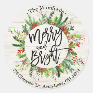 Adesivo Redondo Feliz Natal Feliz Feriado Holly Wreath