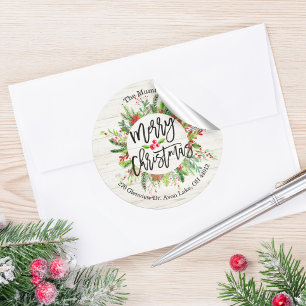 Adesivo Redondo Feliz Natal Feliz Feriado Holly Wreath Endereço