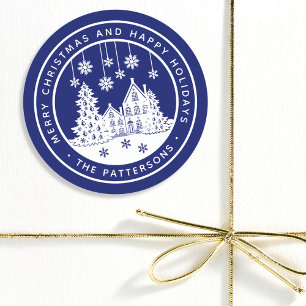 Adesivo Redondo Feliz Natal Feliz Férias no inverno Personalizadas