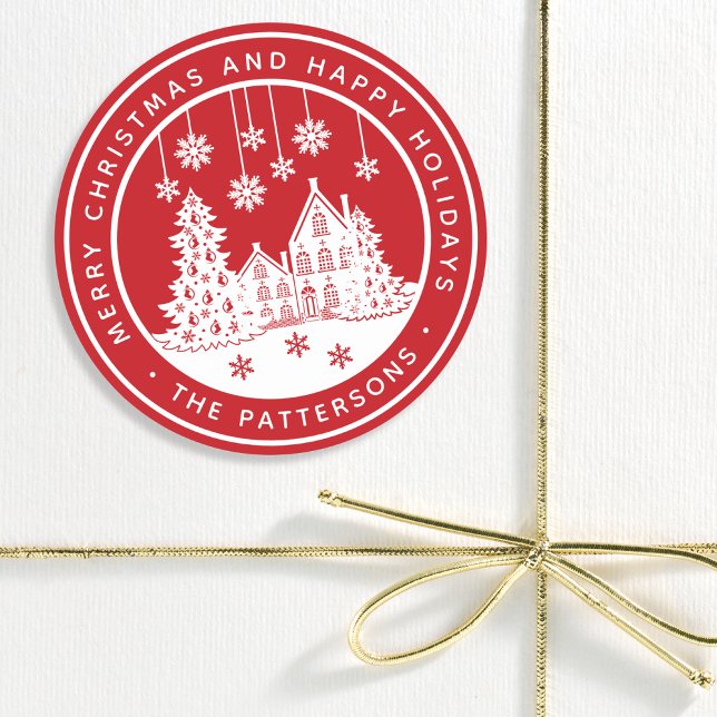 Adesivo Redondo Feliz Natal Feliz Férias no inverno Personalizadas (Criador carregado)