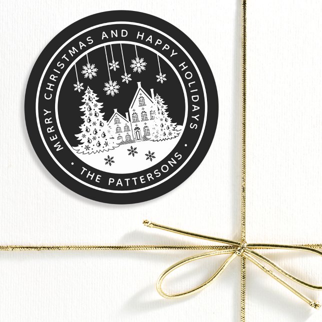 Adesivo Redondo Feliz Natal Feliz Férias no inverno Personalizadas (Criador carregado)