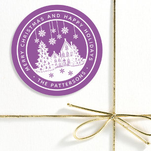 Adesivo Redondo Feliz Natal Feliz Férias no inverno Personalizadas