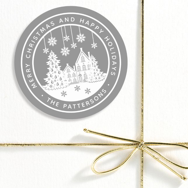 Adesivo Redondo Feliz Natal Feliz Férias no inverno Personalizadas (Criador carregado)