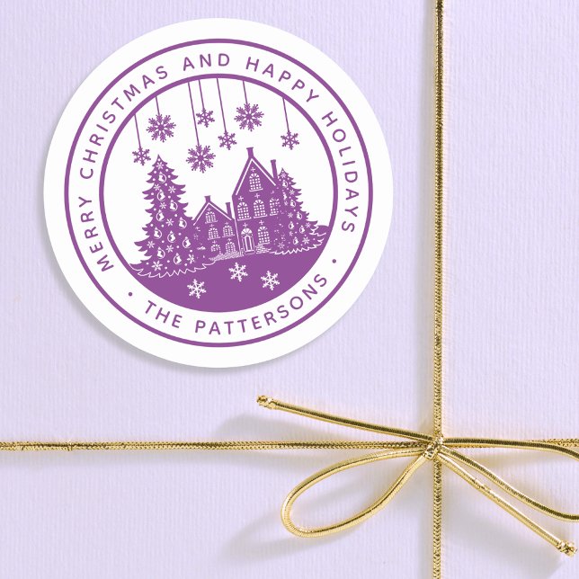 Adesivo Redondo Feliz Natal Feliz Férias no inverno Personalizadas (Criador carregado)