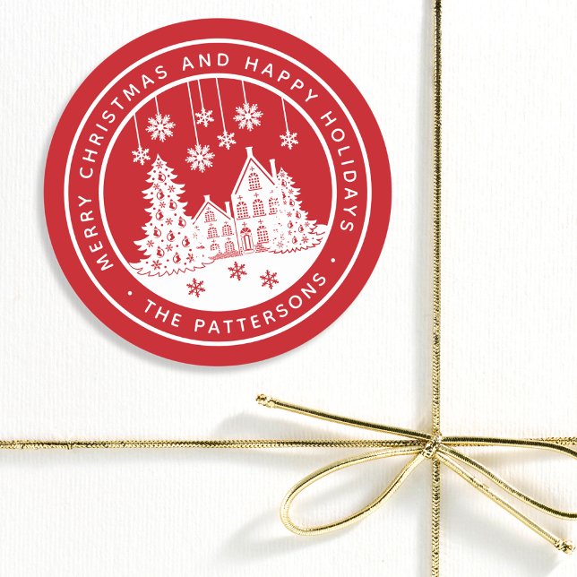 Adesivo Redondo Feliz Natal Feliz Férias no inverno Personalizadas (Criador carregado)