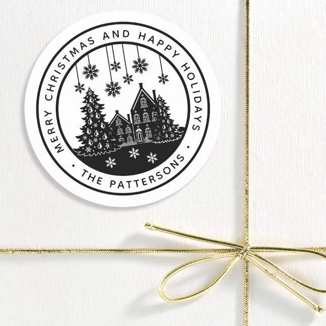 Adesivo Redondo Feliz Natal Feliz Férias no inverno Personalizadas (Criador carregado)