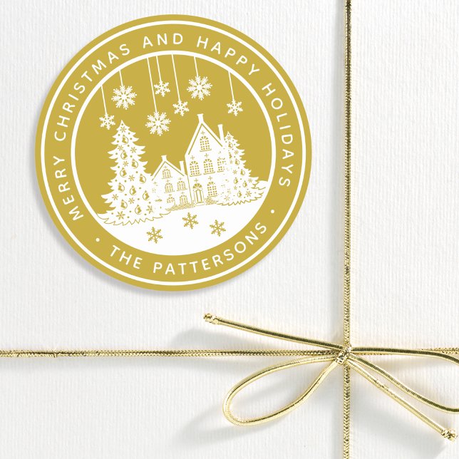 Adesivo Redondo Feliz Natal Feliz Férias no inverno Personalizadas (Criador carregado)