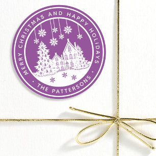 Adesivo Redondo Feliz Natal Feliz Férias no inverno Personalizadas