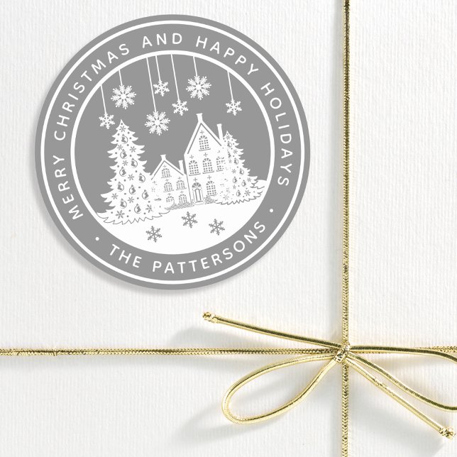 Adesivo Redondo Feliz Natal Feliz Férias no inverno Personalizadas (Criador carregado)