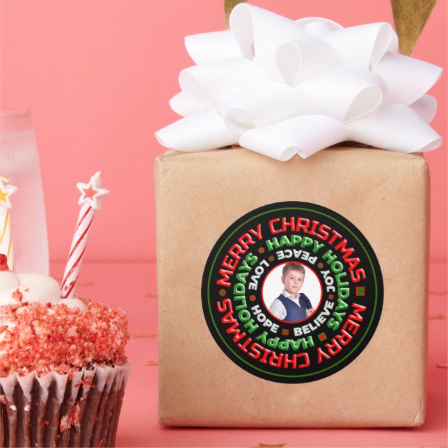 Adesivo Redondo Feliz Natal Feliz Foto Personalizar (Festa)