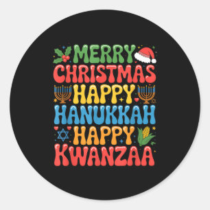 Adesivo Redondo Feliz Natal Feliz Hanukkah Cota de Kwanzaa