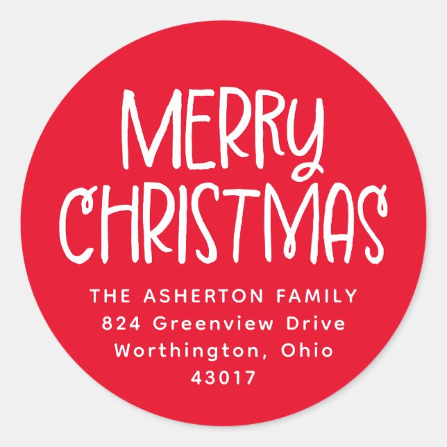 Adesivo Redondo Feliz Natal, feriado branco vermelho (Frente)