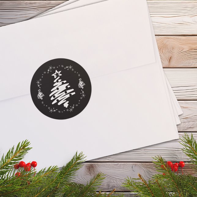 Adesivo Redondo Feliz Natal Feriado Moderno Feriado Feriado - Feir (Merry Christmas Modern Holiday Black Envelope Seal)