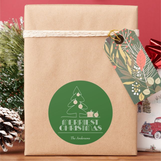 Adesivo Redondo Feliz Natal Feriado Verde da Árvore (Feriado)