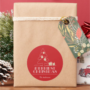Adesivo Redondo Feliz Natal Feriado Vermelho da Árvore