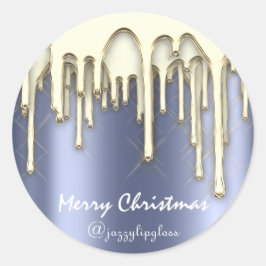 Adesivo Redondo Feliz Natal Feriados de Dourado Azul