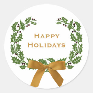 Adesivo Redondo Feliz Natal Feriados Holly Wreath Simples