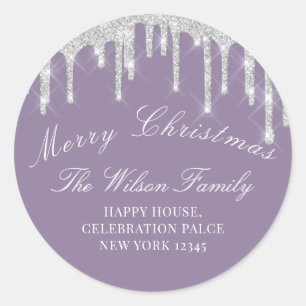 Adesivo Redondo Feliz Natal Feriados RSVP Enfumaçado Purple Silve
