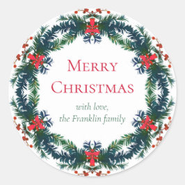 Adesivo Redondo Feliz Natal Férias Wreath