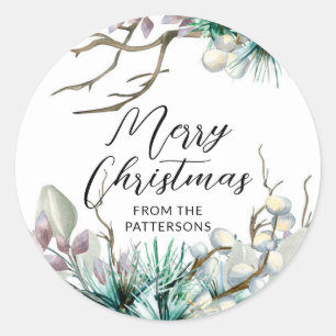 Adesivo Redondo Feliz Natal Festa de Inverno Floral Nome