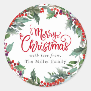Adesivo Redondo Feliz Natal Festivo Inverno Floral Personalizado