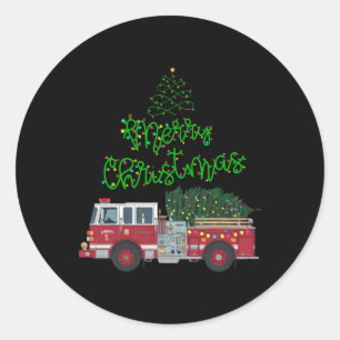 Adesivo Redondo Feliz Natal Firecaminhão Xmas Tree Leva Meninos Pa